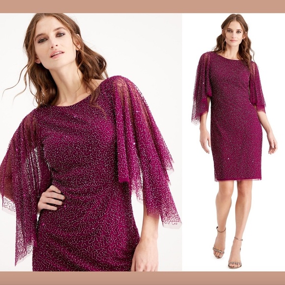 NWT $269 Adrianna‎ Papell Embellish Flutter Sleeves Sheath Dress Wild berry SZ 6 - Picture 2 of 12